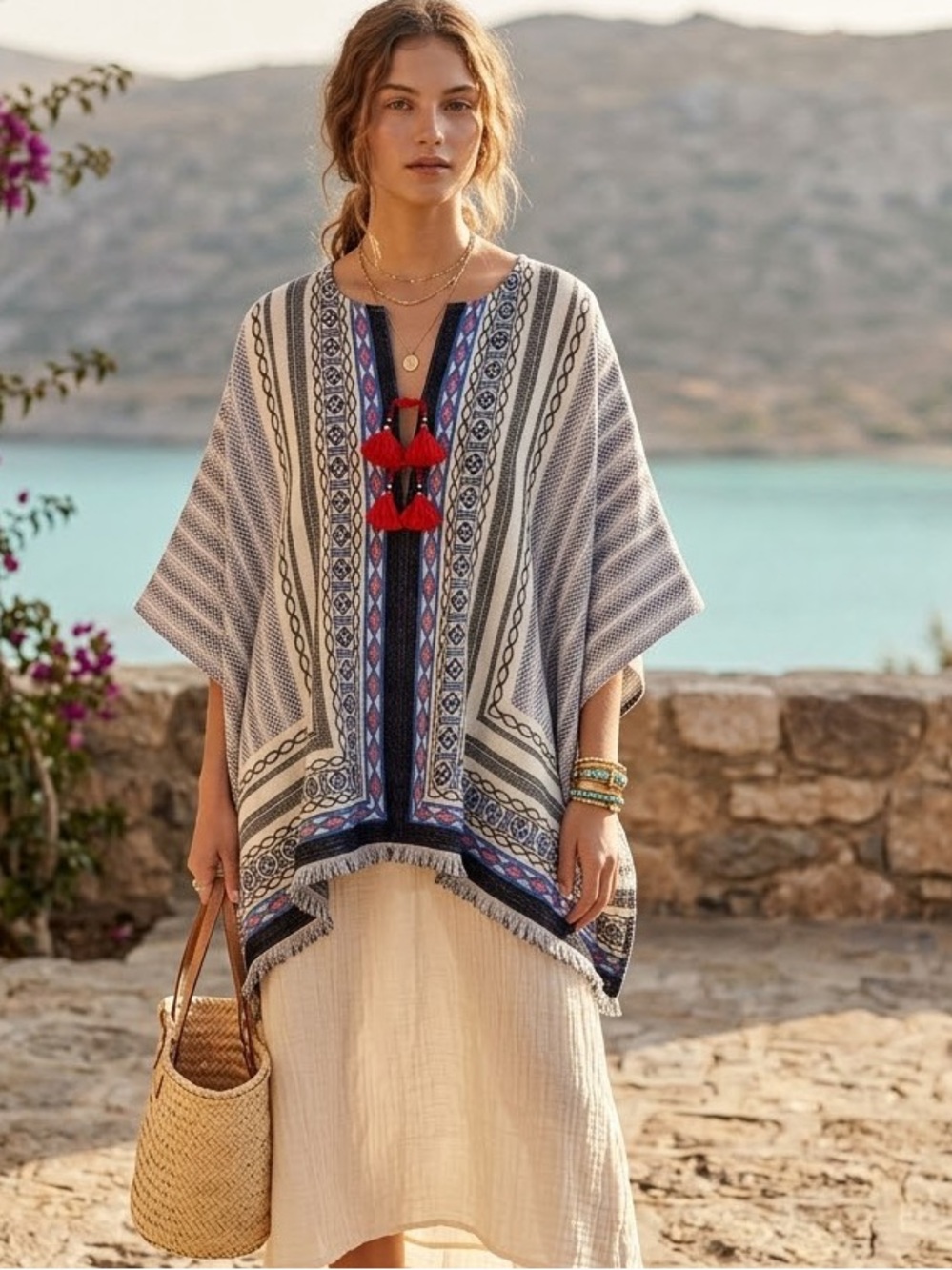 Tory Burch Blaire Embroidered Poncho Resort Vacation Luxury Boho Size XS/S
